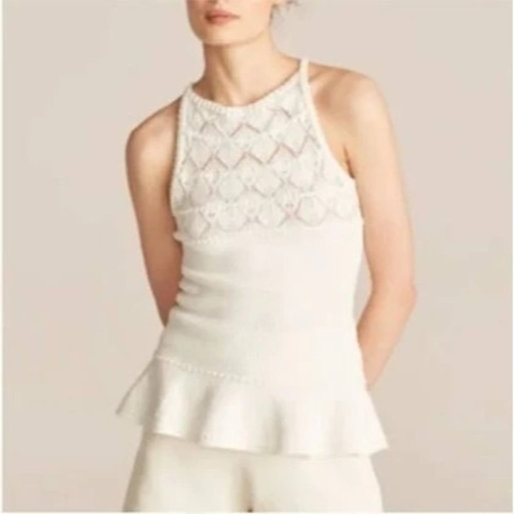 Rebecca Taylor NWT Lace Halter Top White Ivory Viscose Extra Large XL